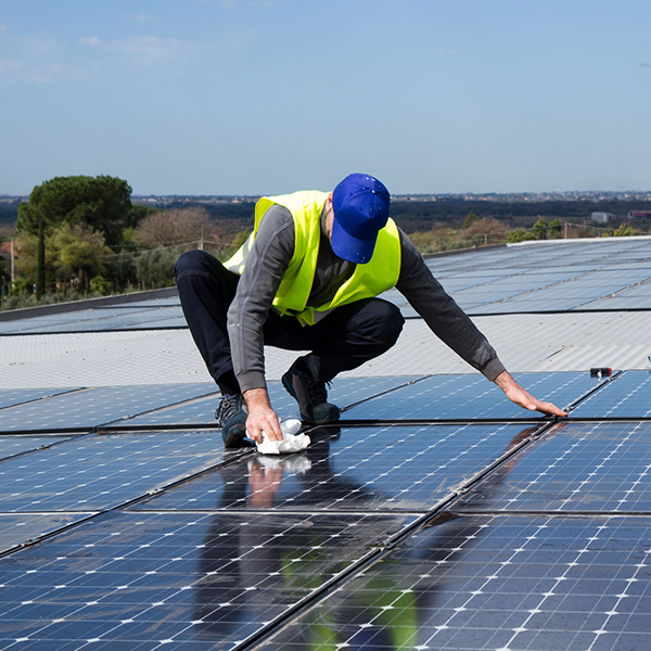 Worker Installing Solar Panels